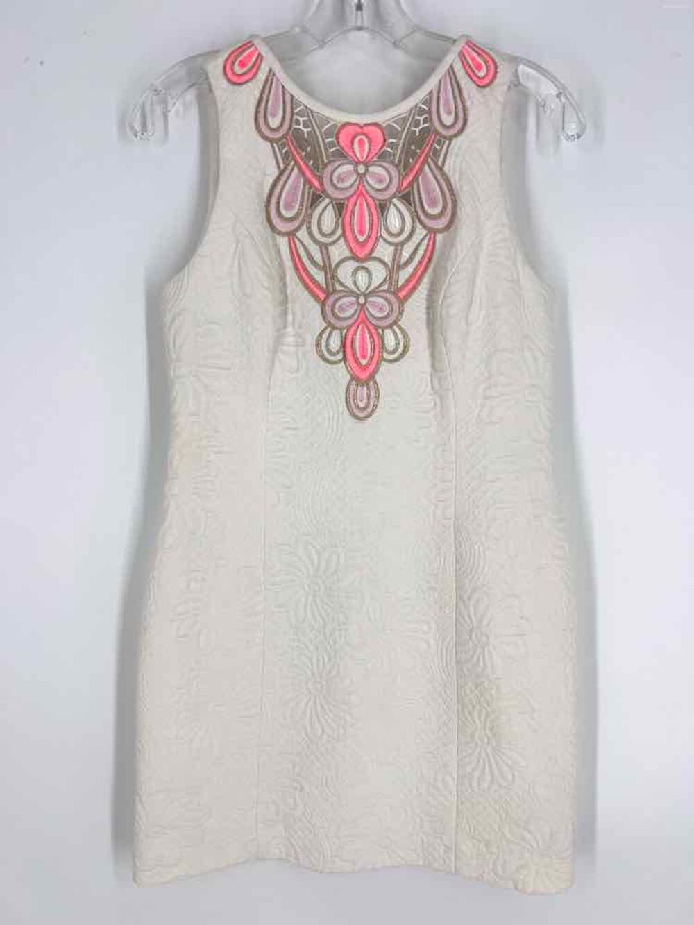 Lilly Pulitzer Size 6 Ivory/Coral Floral Openwork Designer Dress